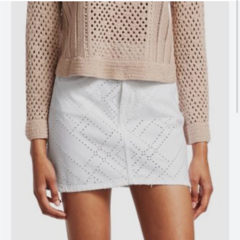 NWT Jonathan Simkhai White Eyelet Denim embroidered Mini Skirt 26 or 2